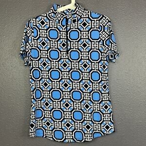 IBKUL 1/4 Zip Top Women’s Small Blue Geometric Print Short Sleeve Golf Tennis